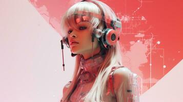 an image of a woman with headphones on her head generative ai photo