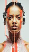 un imagen de un mujer con auriculares en su cabeza generativo ai foto