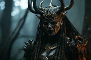 an image of a woman with horns in the woods generative ai photo