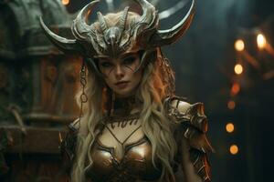 an image of a woman with horns on her head generative ai photo