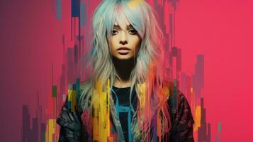 an image of a woman with long hair and colorful hair generative ai photo