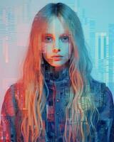 an image of a woman with long hair in front of a cityscape generative ai photo