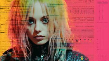 an image of a woman with long hair in front of a computer screen generative ai photo