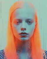 an image of a woman with orange hair and blue eyes generative ai photo