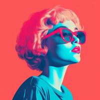 an image of a woman with pink and blue hair and sunglasses generative ai photo