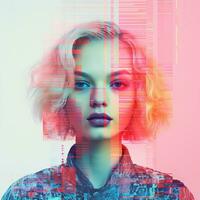 an image of a woman with pink and blue hair generative ai photo