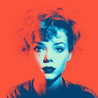 an image of a woman with red and blue hair generative ai photo