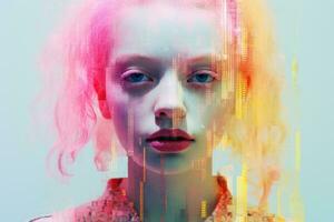 an image of a woman with pink hair generative ai photo