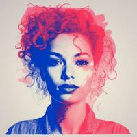 an image of a woman with red and blue hair generative ai photo