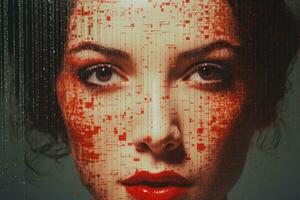 an image of a woman with red dots on her face generative ai photo