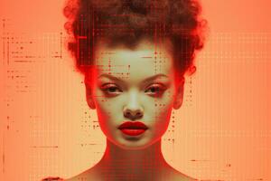an image of a woman with red hair and a red background generative ai photo
