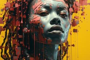 an image of a woman with red paint on her face generative ai photo