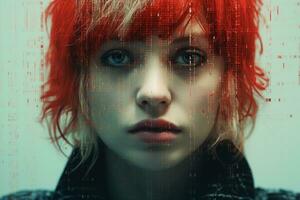 un imagen de un mujer con rojo pelo generativo ai foto