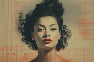 an image of a woman with red lips and an orange background generative ai photo