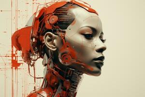 un imagen de un mujer con rojo pintar en su cara generativo ai foto