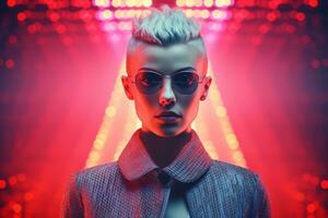 an image of a woman with sunglasses and a white mohawk generative ai photo