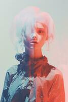 an image of a woman with two different colors on her face generative ai photo
