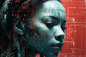 an image of a womans face with a red and blue background generative ai photo