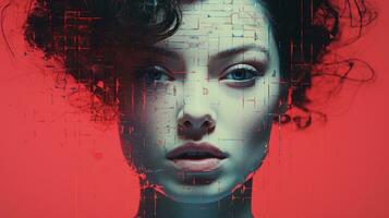 an image of a womans face with a red background generative ai photo