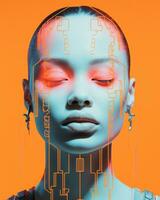 an image of a womans face with an orange background generative ai photo