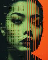 an image of a womans face with an orange and black background generative ai photo