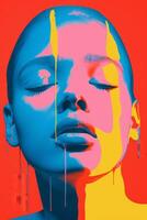 an image of a womans face with paint dripping down her face generative ai photo