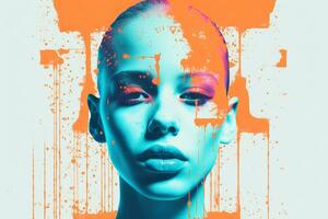 an image of a womans face with paint splatters on it generative ai photo