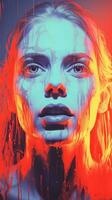 an image of a womans face with red and blue paint on it generative ai photo