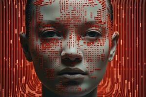 an image of a womans face with red lines on it generative ai photo