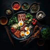 an image of an asian dish on a black background generative ai photo