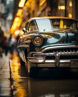 an old car parked on the side of the road generative ai photo