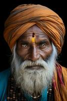 an old indian man with a turban on his head generative ai photo
