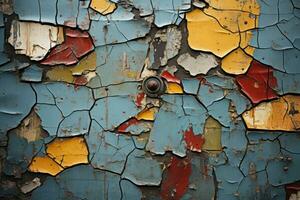 an old painted door with peeling paint and peeling paint generative ai photo