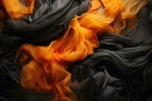 an orange and black fabric with a black background generative ai photo