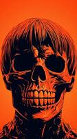 an orange and black poster with a skull on it generative ai photo