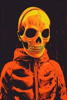 an orange and yellow skull in a hoodie generative ai photo