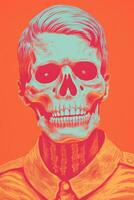 an orange and pink poster with a skull on it generative ai photo