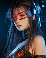 anime girl with glasses and headphones generative ai photo