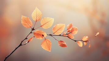 otoño hojas en un rama con un borroso antecedentes generativo ai foto