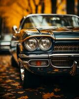 automóvil clásico coche en el calle en otoño generativo ai foto