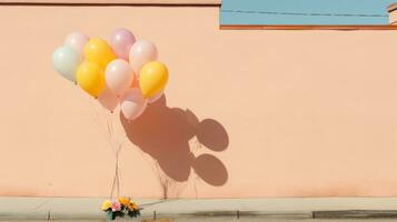 balloons in front of a pink wall generative ai photo