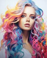 beautiful girl with colorful hair and tears generative ai photo