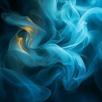 blue and yellow smoke on a black background generative ai photo