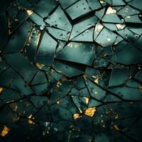 broken glass with gold paint on it generative ai photo