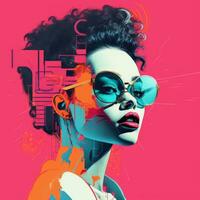 digital illustration of a woman with sunglasses on a pink background generative ai photo
