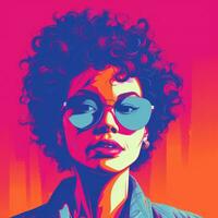 digital illustration of a woman with curly hair and sunglasses generative ai photo