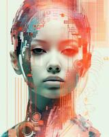 digital art of a young woman with an electronic device on her head generative ai photo