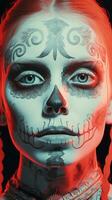 day of the dead woman with red hair and makeup generative ai photo