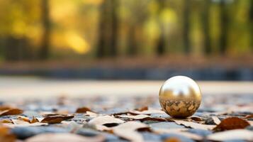 golden egg on the ground with leaves in the background generative ai photo