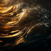 golden waves on a black background generative ai photo